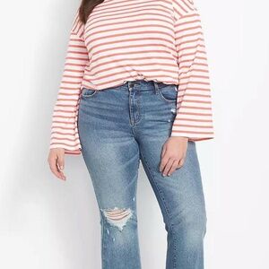 Lane Bryant Flare Jean Womens Medium Wash Distressed Raw Hem Retro Boho Size 18‎